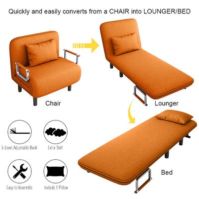 Convertible Single Sofa Bed Orange