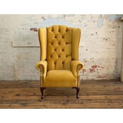 Handicraft Tufted Wing Chair For Living Room (Yellow)