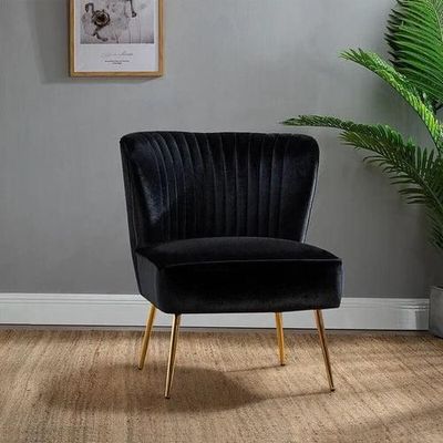Modern Wide Tufted Velvet Wing Chair for Living Room (Metal Legs)