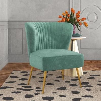 Modern Wide Tufted Velvet Wing Chair for Living Room (Metal Legs)