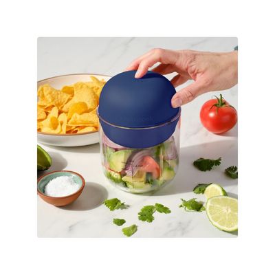 Nutricook Choppi Cordless Rechargeable Chopper, Pulse & Steady Modes, 500ml BPA Free Tritan Cup, 4000 mAh Battery, SS 304 Quad Blade, CH600, Blue, Designed in California.