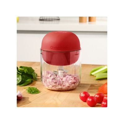 Nutricook Choppi Cordless Rechargeable Chopper, Pulse & Steady Modes, 500ml BPA Free Tritan Cup, 4000 mAh Battery, SS 304 Quad Blade, CH600, Red, Designed in California.