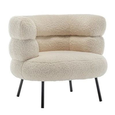 Wooden Twist Prissy Comfy Boucle Fabric Barrel Chair Perfect for Bedroom or Living Room
