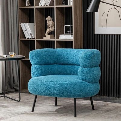 Wooden Twist Prissy Comfy Boucle Fabric Barrel Chair Perfect for Bedroom or Living Room