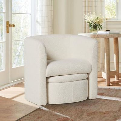 Wooden Twist Tierce Modern Barrel Accent Chair Soft Boucle Fabric