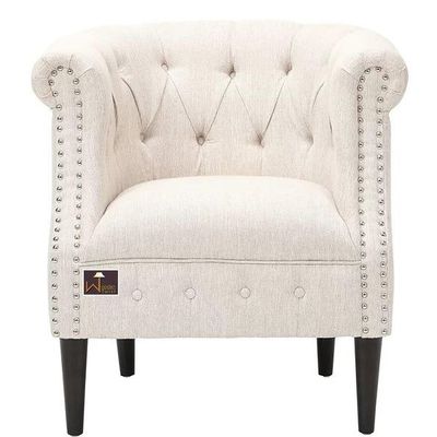 Wide Tufted Chesterfield Arm Chair with Ottoman Footrest (Walnut Legs)