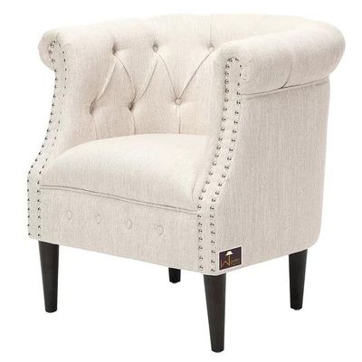 Wide Tufted Chesterfield Arm Chair with Ottoman Footrest (Walnut Legs)