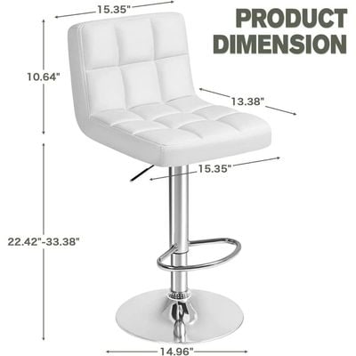 Mahmayi Modern Bar Stool Counter Height Barstools Height Adjustable Bar Stool | Swivel Bar Stool | PU Leather Bar Stool|Chairs Home Kitchen Stools |Backrest and Footrest Bar Stool (Set of 1, White)