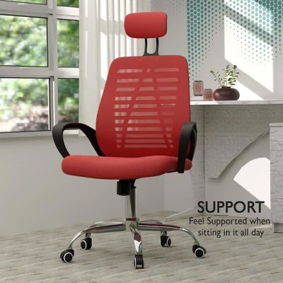 Mahmayi Sleekline 1004 Task Chair Mesh - Swivel Castor Wheel Office Chair With Padded Breathable Seat and Lift Mechanism For Height Adjustment – (Red)