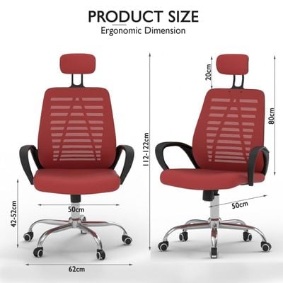 Mahmayi Sleekline 1004 Task Chair Mesh - Swivel Castor Wheel Office Chair With Padded Breathable Seat and Lift Mechanism For Height Adjustment – (Red)