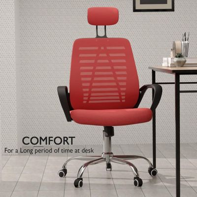 Mahmayi Sleekline 1004 Task Chair Mesh - Swivel Castor Wheel Office Chair With Padded Breathable Seat and Lift Mechanism For Height Adjustment – (Red)