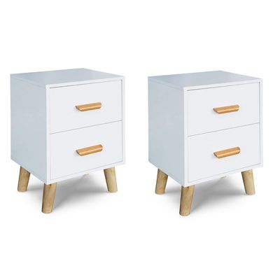 Mahmayi Modern Multifunctional D Nightstand Wooden Side Table Storage Unit with One/Two drawer Home Living Room Bedroom Furniture (Pack of One, White Dual Drawer)