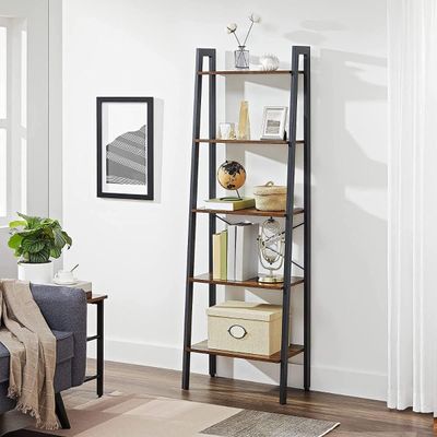 Vasagle LLS45X Rustic Brown 5-Tier Ladder Shelf - Sturdy Metal Frame, Open Shelves for Space-Saving Storage and Display - Versatile Home Organization Furniture with a Stylish Industrial Design by Mahmayi