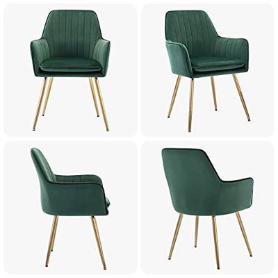 Mahmayi GOLDEN BEACH Elegant Velvet Dining Chair with Golden Metal Legs - Superior Fabric, Removable Washable Cushion, Sturdy Structure, 220lbs Weight Capacity (Green-1PC)