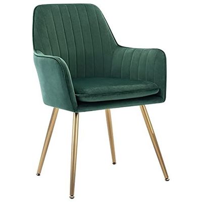 Mahmayi GOLDEN BEACH Elegant Velvet Dining Chair with Golden Metal Legs - Superior Fabric, Removable Washable Cushion, Sturdy Structure, 220lbs Weight Capacity (Green-1PC)