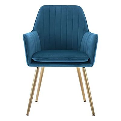 Mahmayi Elegant Velvet Dining Chair with Golden Metal Legs - Superior Fabric, Removable Washable Cushion, Sturdy Structure, 220lbs Weight Capacity (Blue-1PC)