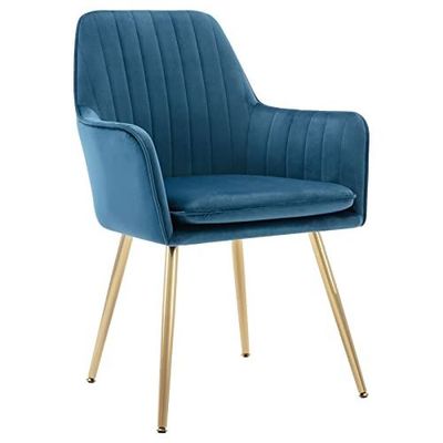 Mahmayi Elegant Velvet Dining Chair with Golden Metal Legs - Superior Fabric, Removable Washable Cushion, Sturdy Structure, 220lbs Weight Capacity (Blue-1PC)