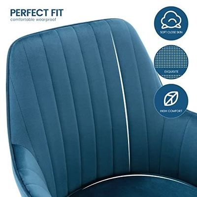 Mahmayi Elegant Velvet Dining Chair with Golden Metal Legs - Superior Fabric, Removable Washable Cushion, Sturdy Structure, 220lbs Weight Capacity (Blue-1PC)