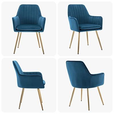 Mahmayi Elegant Velvet Dining Chair with Golden Metal Legs - Superior Fabric, Removable Washable Cushion, Sturdy Structure, 220lbs Weight Capacity (Blue-1PC)