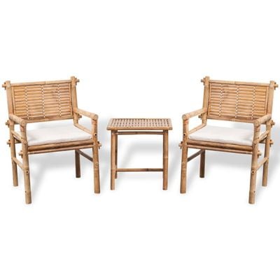 3 Piece Bistro Set with Cushions Bamboo