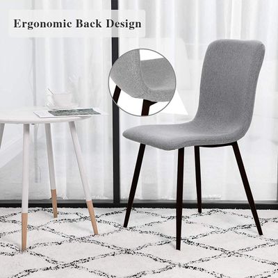 Mahmayi HYDC058 Grey Dining Chair for Kitchen & Living Room - Ergonomic, Stylish Fabric Cushioned Seating with Metal Tube & Wood Color, Sturdy & Comfortable