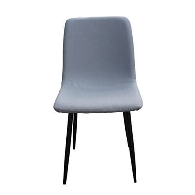 Mahmayi HYDC058 Grey Dining Chair for Kitchen & Living Room - Ergonomic, Stylish Fabric Cushioned Seating with Metal Tube & Wood Color, Sturdy & Comfortable