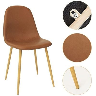 Mahmayi HYDC001 Chair, Washable PU Cushion Seat Back Chairs for Dining, Living Room, Kitchen, (1Pc, Brown)