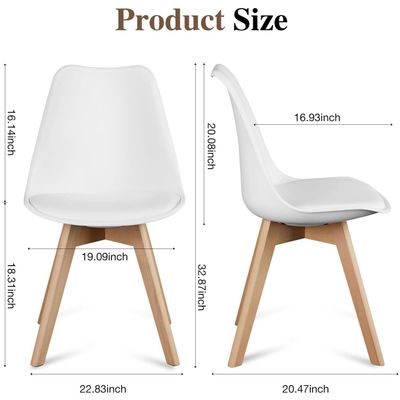 Mahmayi Retro Dining Side Mid Century Modern Chairs Durable PU Cushion with Solid Wooden Legs, Set of 3, White