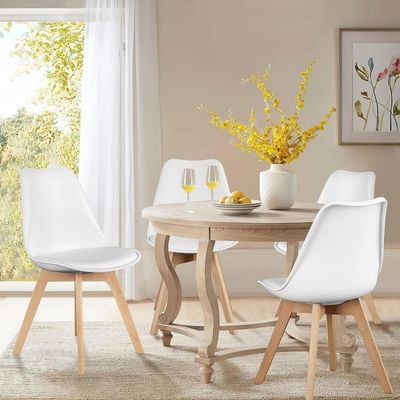Mahmayi Retro Dining Side Mid Century Modern Chairs Durable PU Cushion with Solid Wooden Legs, Set of 3, White