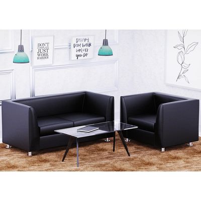 Mahmayi 679 Black PU Two Seater Sofa for Living Room Design Couch, Straight Arms Sofa, Small Space, Solid Wood Frame, Metal Legs & High Density Foam