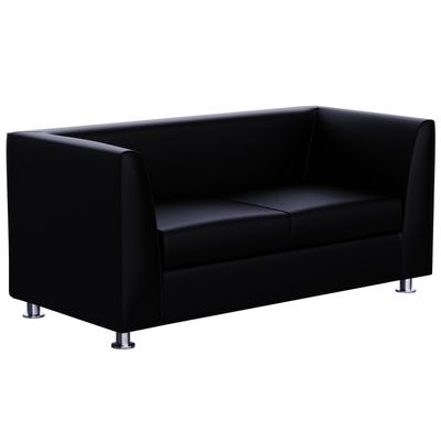 Mahmayi 679 Black PU Two Seater Sofa for Living Room Design Couch, Straight Arms Sofa, Small Space, Solid Wood Frame, Metal Legs & High Density Foam