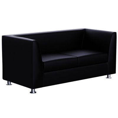 Mahmayi 679 Black PU Two Seater Sofa for Living Room Design Couch, Straight Arms Sofa, Small Space, Solid Wood Frame, Metal Legs & High Density Foam