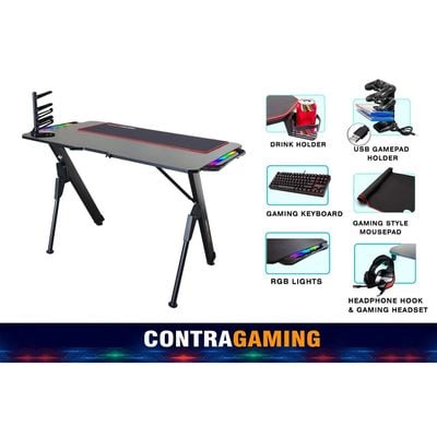 Contrgaming by Mahmayi MY 1160 Red Gaming & Computer Table for Home Office Gamer Workstation with Headphone Hook and Cable Management Box