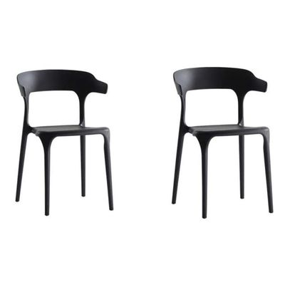 Mahmayi HYPP-04 PP Stackable Horn Dining Chair for Kitchen, Home - Black (Set of 2)