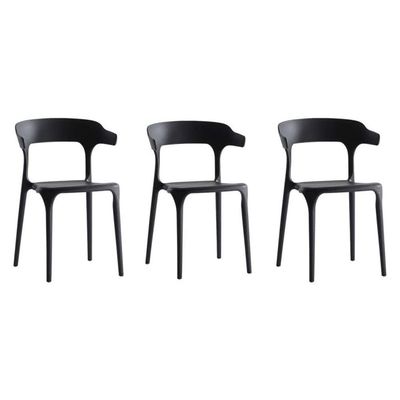 Mahmayi HYPP-04 PP Stackable Horn Dining Chair for Outdoor-Indoor, Kitchen, Dining Room, Restaurants Home - Black (Set of 3)