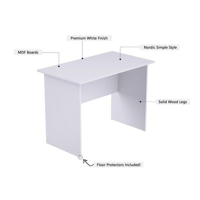 Mahmayi MP1 120x60 Modern Wood Writing Table - Minimalist Design, Spacious Workspace, Ideal for Home Office, Study, and Creative Work Sessions - White (120x60CM)(Without Drawers)