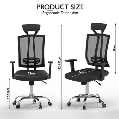 Mahmayi Ergonomic Adjustable Height Office Chair with Arm Rests, Lumbar Support, Headrest, and Seat Cushion -Comfortable Seating Solution for Office and Home - Executive Black Contoured Back