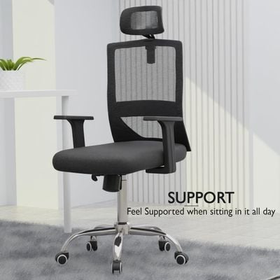 Mahmayi TJ HY-902 Ergonomic Mesh Chair Height Ajustable Swivel Chairs with Lumbar Support and Headrest- Modern, Comfortable, Durable, and Mobile for Productivity and Well-Being- Black