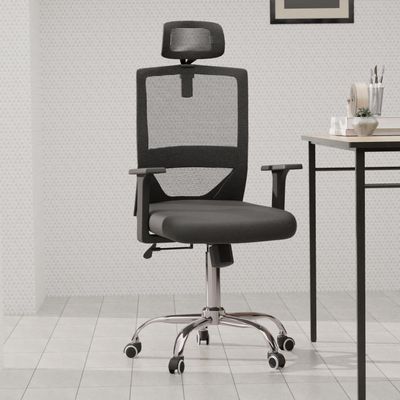 Mahmayi TJ HY-902 Ergonomic Mesh Chair Height Ajustable Swivel Chairs with Lumbar Support and Headrest- Modern, Comfortable, Durable, and Mobile for Productivity and Well-Being- Black