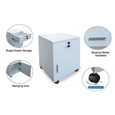 Mahmayi 1D1D Pedestal Mobile Drawers,1 Drawer Rolling File Cabinet with Lock, Mobile File Storage Organizer_White