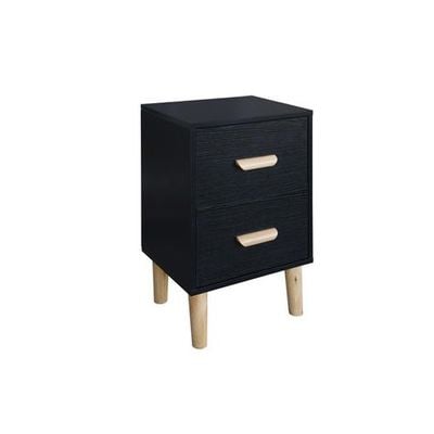 Mahmayi Modern Multifunctional D Nightstand Wooden Side Table Storage Unit with One/Two drawer Home Living Room Bedroom Furniture (Black Dual Drawer)