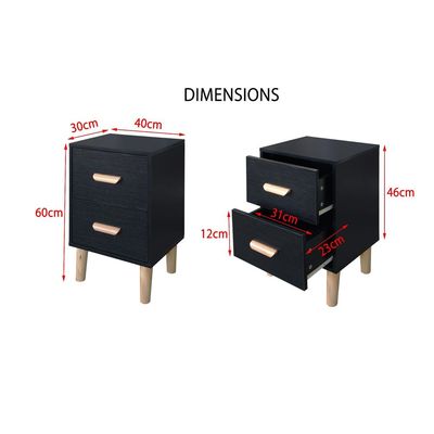 Mahmayi Modern Multifunctional D Nightstand Wooden Side Table Storage Unit with One/Two drawer Home Living Room Bedroom Furniture (Black Dual Drawer)