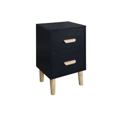 Mahmayi Modern Multifunctional D Nightstand Wooden Side Table Storage Unit with One/Two drawer Home Living Room Bedroom Furniture (Black Dual Drawer)