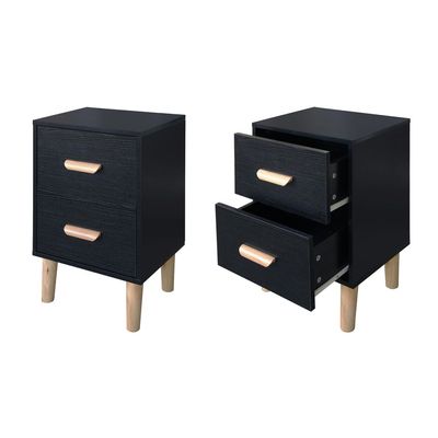 Mahmayi Modern Multifunctional D Nightstand Wooden Side Table Storage Unit with One/Two drawer Home Living Room Bedroom Furniture (Black Dual Drawer)