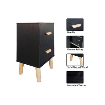 Mahmayi Modern Multifunctional D Nightstand Wooden Side Table Storage Unit with One/Two drawer Home Living Room Bedroom Furniture (Pack of Two, Black Dual Drawer)