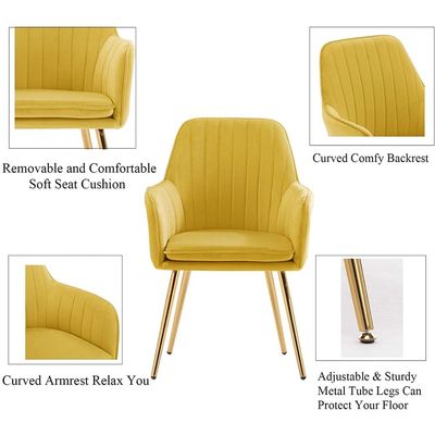 Mahmayi Velvet Modern Bedroom Upholstered Chair with Gold Metal Legs, Suitable for Kitchen, Dining Room, Living Room, Guest Lounge, Yellow, Pack of 2