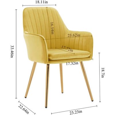 Mahmayi Velvet Modern Bedroom Upholstered Chair with Gold Metal Legs, Suitable for Kitchen, Dining Room, Living Room, Guest Lounge, Yellow, Pack of 2