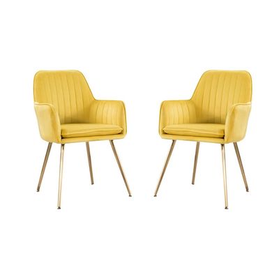 Mahmayi Velvet Modern Bedroom Upholstered Chair with Gold Metal Legs, Suitable for Kitchen, Dining Room, Living Room, Guest Lounge, Yellow, Pack of 2