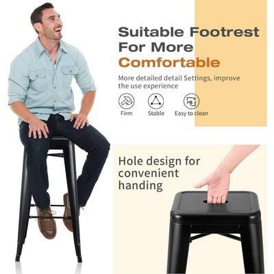 Mahmayi HYX504 Metal Stackable Bar-Home Kitchen Stool - Black