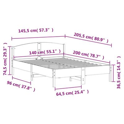 Bed Frame with Headboard White 140x200 cm Solid Wood Pine